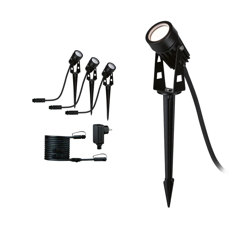 Zertifiziert Plug & Shine LED Gartenstrahler Warmweiß Basisset IP65 3000K 3x2W 21VA Schwarz