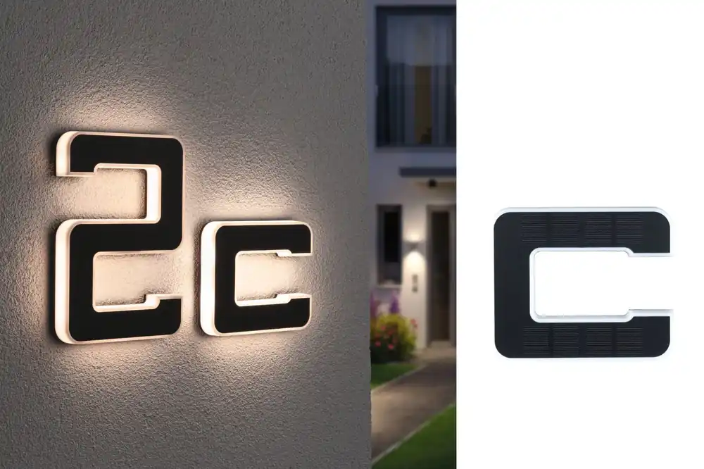 Solange Der Vorrat Reicht Solar LED Hausnummernleuchte Buchstabe c IP44 3000K 6lm Schwarz