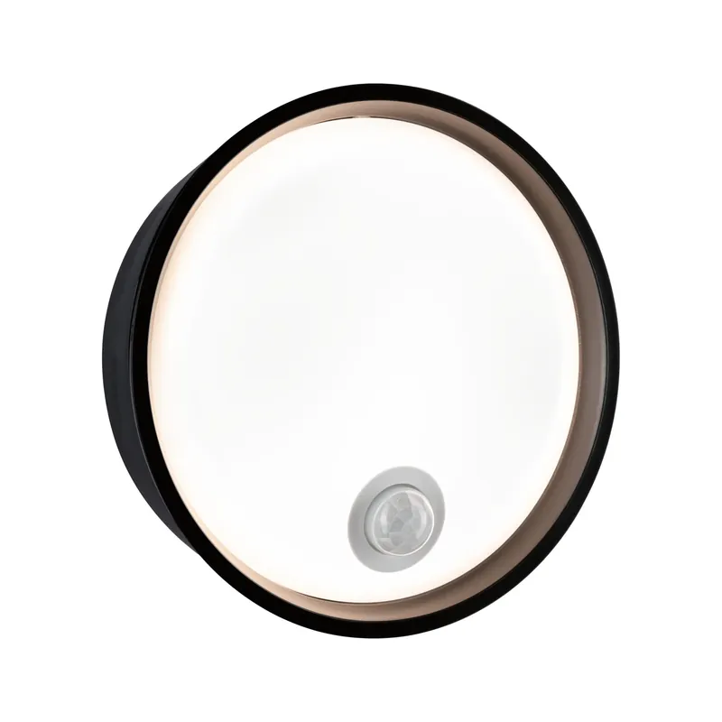 LED Außenwandleuchte Platomo Dämmerungsgesteuerter Bewegungsmelder (IR) seewasserresistent IP44 rund 180mm 3000K 14,5W 1200lm 230V Schwarz Kunststoff Begrenztes Angebot
