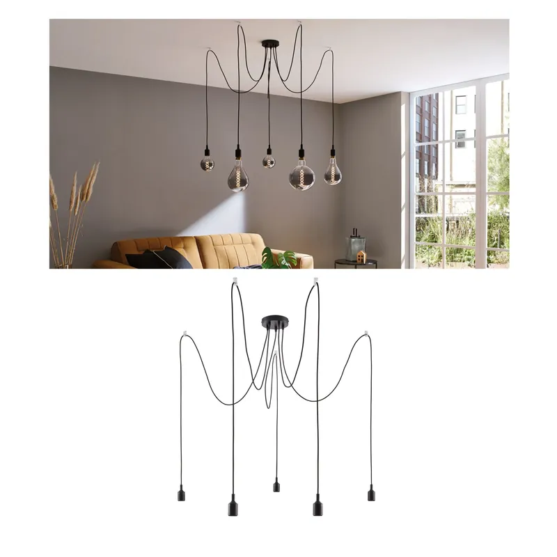 Neordic Pendelleuchte Ketil E27 max. 5x60W Schwarz dimmbar Silikon/Metall Bestseller