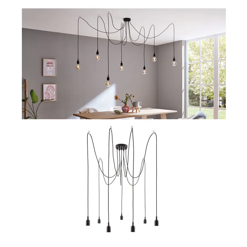 Expressversand Neordic Pendelleuchte Ketil E27 max. 7x60W Schwarz dimmbar Silikon/Metall