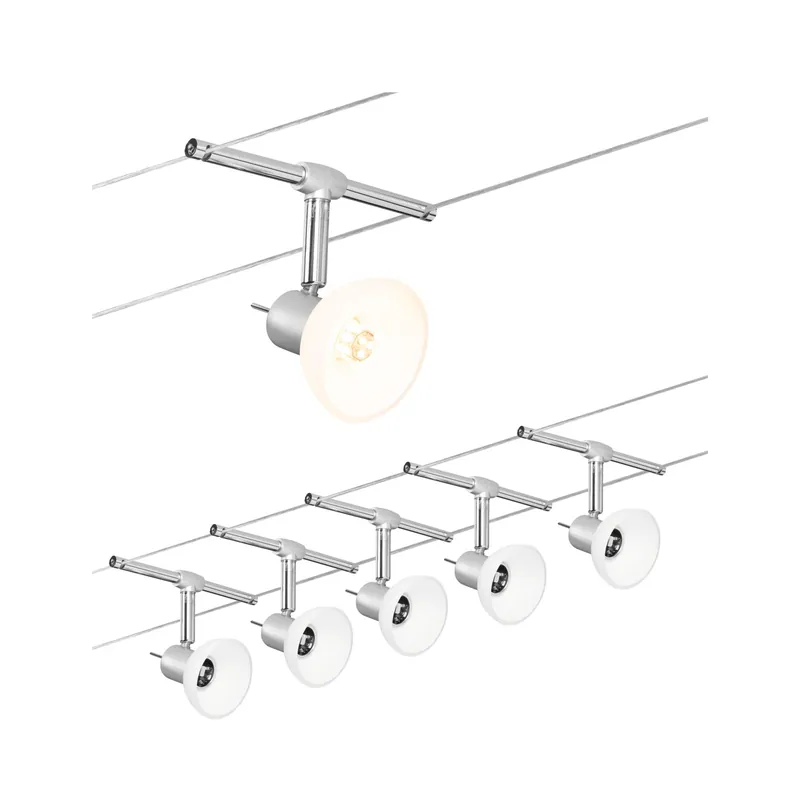 Sonderangebot Seilsystem Sheela Basisset GU5,3 max. 5x10W dimmbar 230/12V Chrom matt/Opal