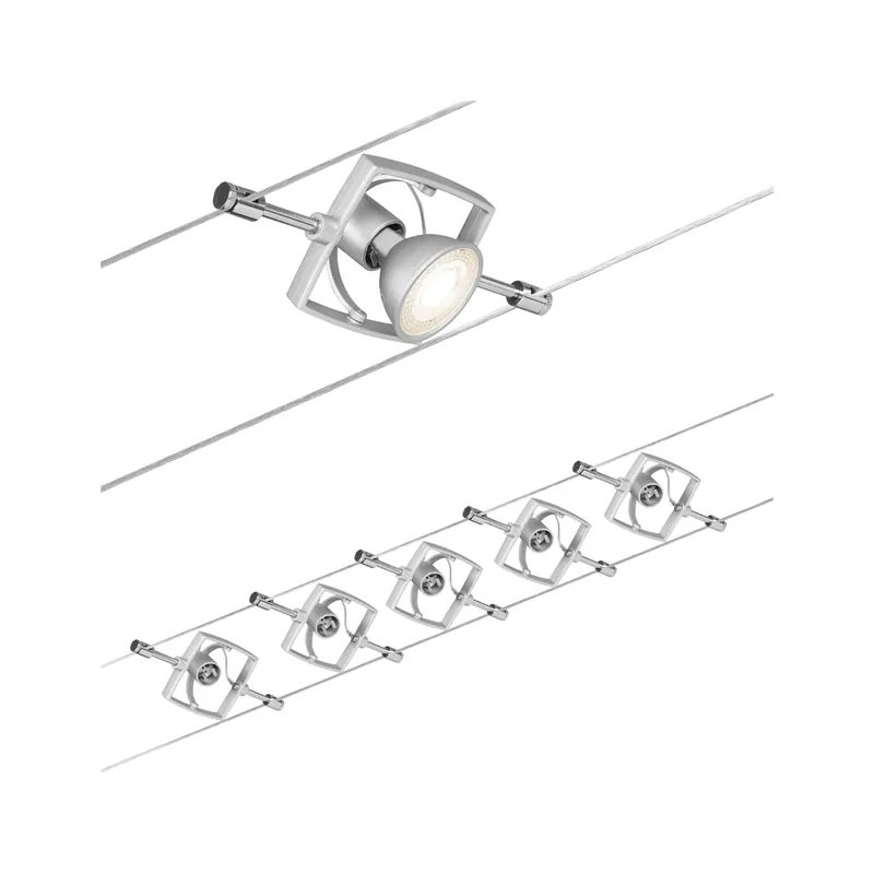 Seilsystem Mac II Basisset GU5,3 max. 5x10W dimmbar 230/12V Chrom matt Solange Der Vorrat Reicht