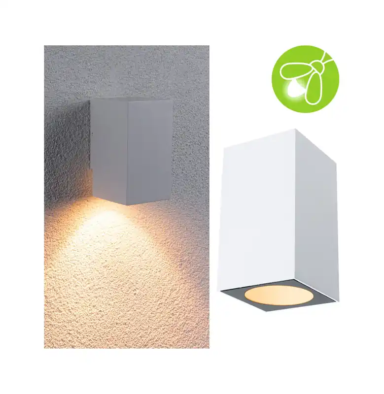 Kostenloser Rückversand LED Wandleuchte Flame insektenfreundlich IP44 eckig 58x103mm 2200K 4W 265lm 230V 75° Weiß Metall