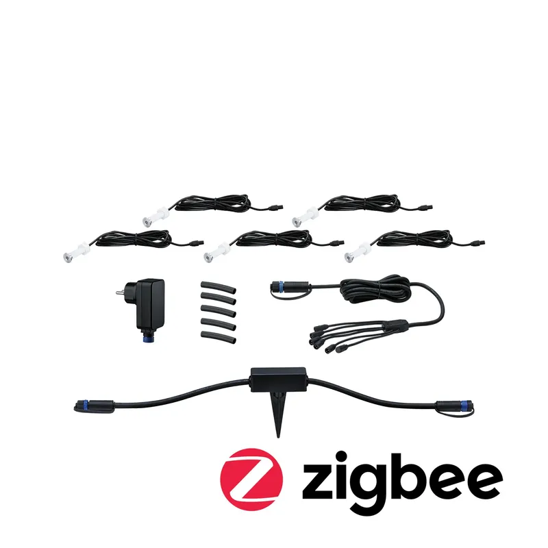 Ausverkauf Plug & Shine Set Smart Home Zigbee 3.0 LED Bodeneinbauleuchte MicroPen IP67 3000K 5x0,2W 21VA Silber Smart Home Zigbee
