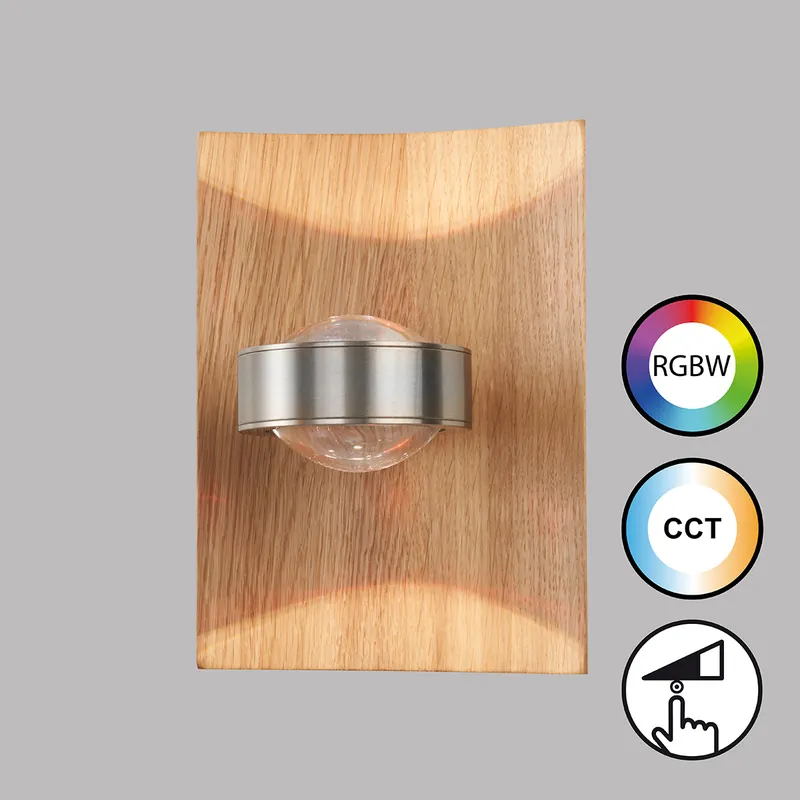 Wandleuchte, SHINE-WOOD | nickelfarben matt | Holz | Eiche geölt Kracherpreis