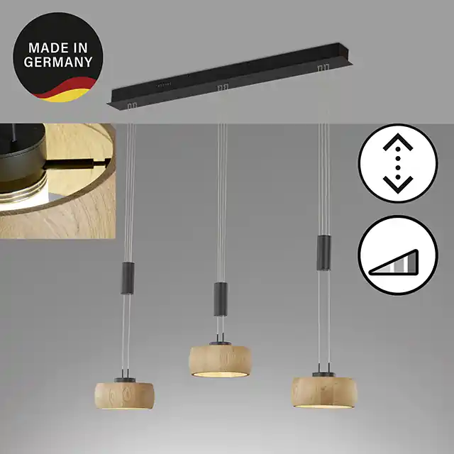 Aktuell Pendelleuchte, SHINE-WOOD | sandschwarz | Holz | Eiche geölt