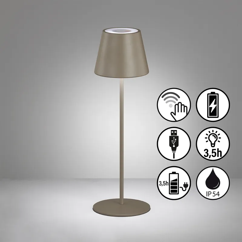 Tischleuchte, mobiles Licht, Cosenza | grau-braun | IP44 Expressversand