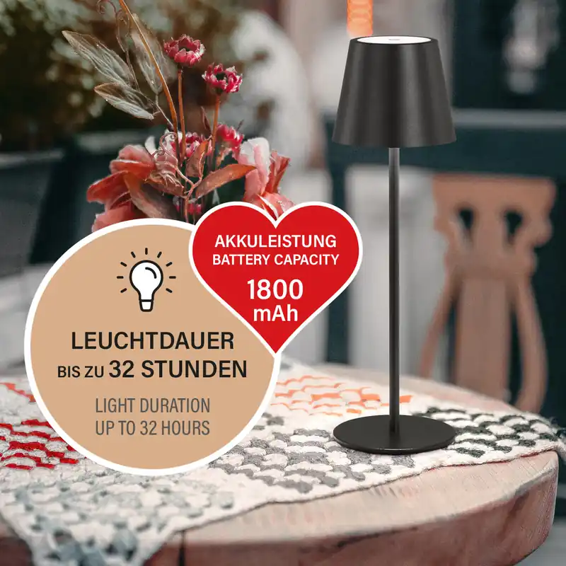 Geprüft Tischleuchte, mobiles Licht, Viletto | sandschwarz | IP54