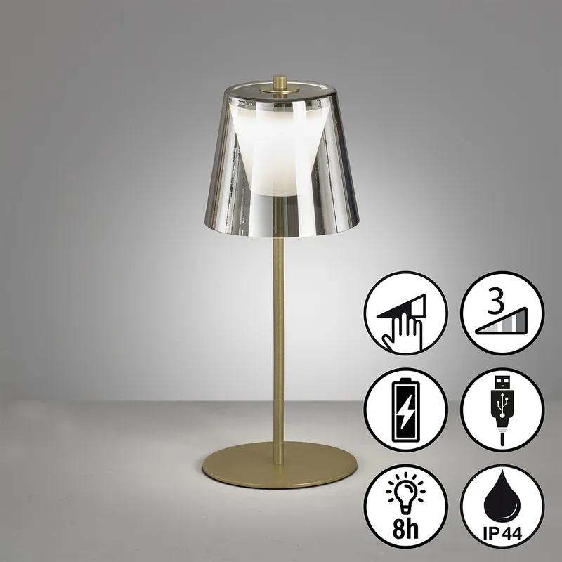Tischleuchte, mobiles Licht, Marbella | goldfarben | IP44 Geprüft