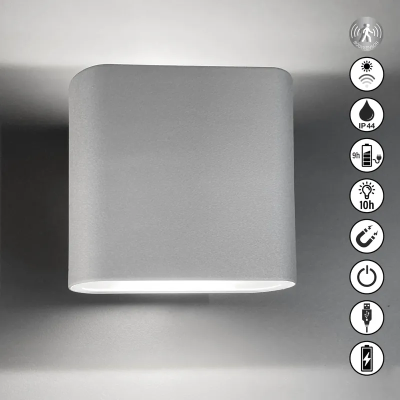 Kostenloser Rückversand Wandleuchte, Magnetic | silberfarben|Bewegungsmelder