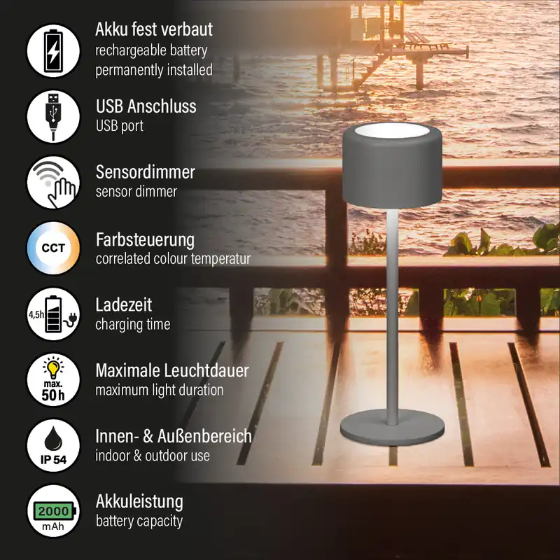 Kostenloser Rückversand Tischleuchte, Juna | sandgrau