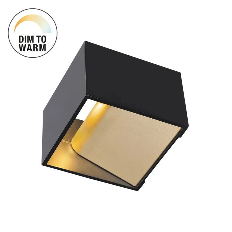Bestpreis SLV LED Wandleuchte LOGS IN Phase schwarz/gold mit Dim-To-Warm 2000-3000K 11 W CRI 90 430lm
