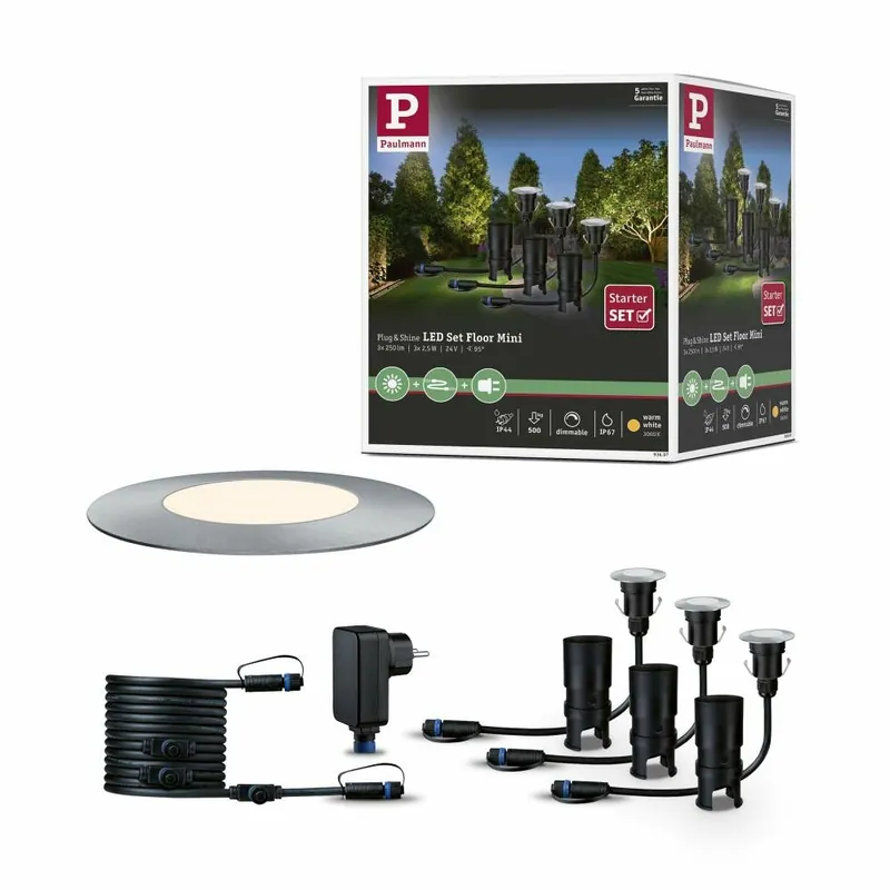Kostenloser Versand Paulmann Plug & Shine Basisset LED Bodeneinbauleuchte Floor Mini IP67 3000K 3x2,5W 21VA Silber