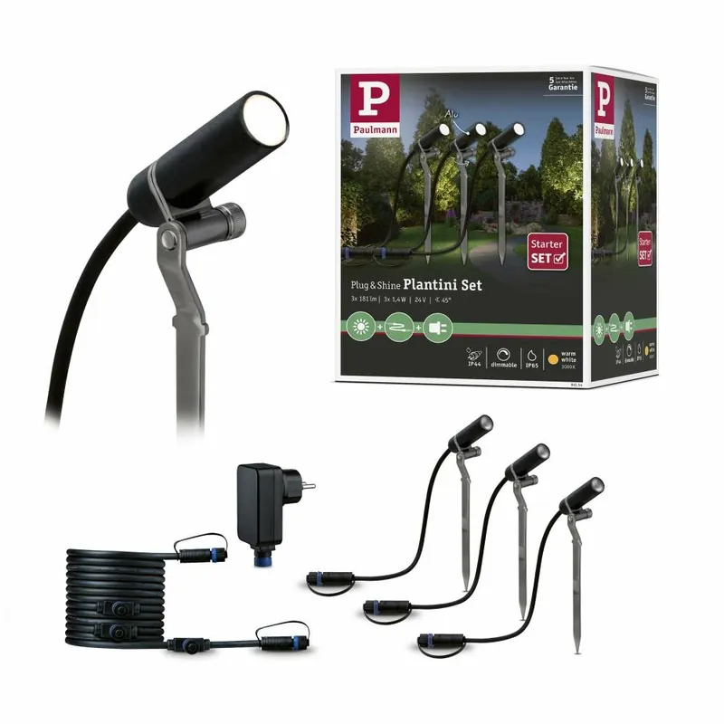 Paulmann Plug & Shine LED Gartenstrahler Plantini Basisset IP65 3000K 3x1,4W 21VA Anthrazit Zertifiziert