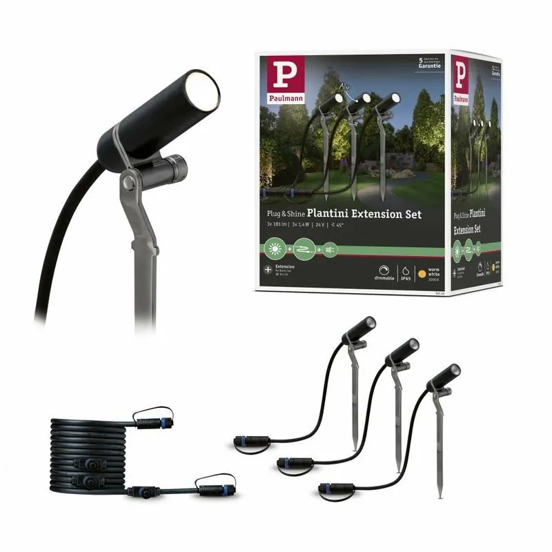 Paulmann Plug & Shine LED Gartenstrahler Plantini Erweiterungsset IP65 3000K 3x 2W Anthrazit Letzte Chance
