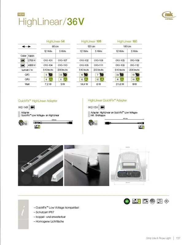 MK-Illumination HighLinear 108 LED warm weiß, 120cm 36V, 6W, 2700K, 200 lm/m Geprüft
