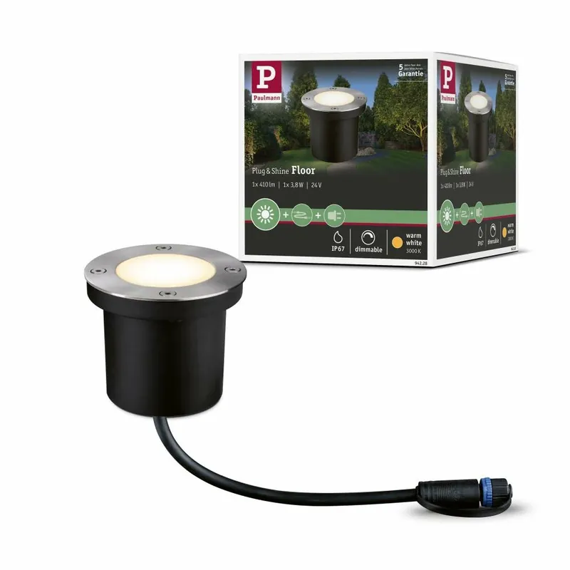 Bestpreis Paulmann Plug & Shine LED Bodeneinbauleuchte Floor rund IP65 3000K 3,8W Edelstahl Einzelspot