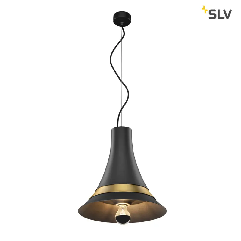 Knallerangebot SLV BATO 35 PD, Indoor Pendelleuchte, schwarz/messing, E27, max. 60W
