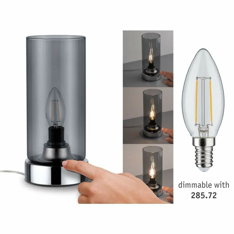 Paulmann Nachttischlampe Pinja Chrom/Rauchglas E14 mit Touch-Schalter Finale Aktion