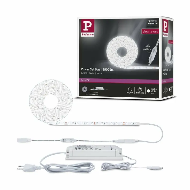 Neue Kollektion Paulmann SimpLED Power Strip Set 5m Neutralweiß 50W