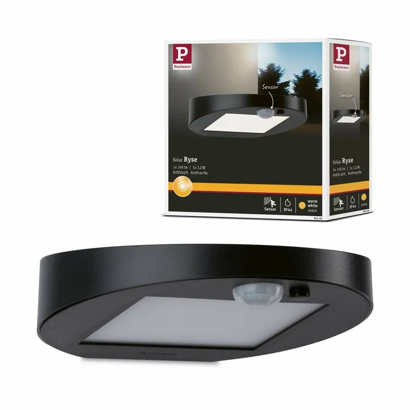 Paulmann LED Solar Außenwandleuchte Ryse anthrazit mit Bewegungsmelder IP44 30lm 3000K Sichere Zahlung
