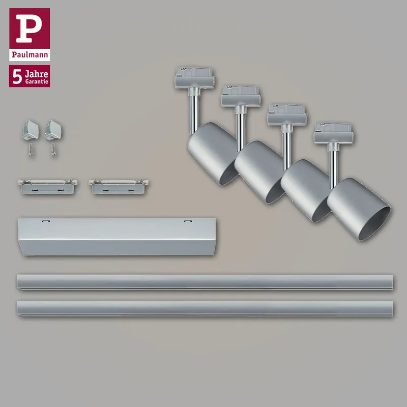 Schneller Versand Paulmann URail LED Schienensystem Komplettset Cover Chrom matt + 2x Schiene 1m + 4 Schienenspots