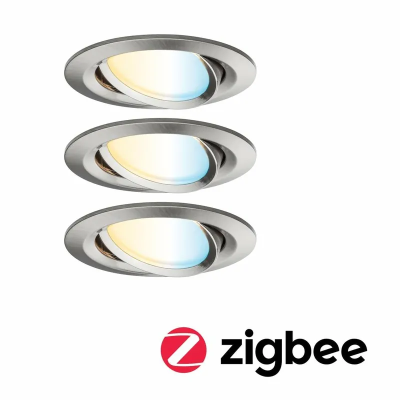 Begrenztes Angebot Paulmann SmartHome Zigbee LED Einbauleuchte Nova Plus 3er Set schwenkbar rund 84mm 50° Coin 3x6W 3x470lm 230V Tunable White Eisen gebürstet