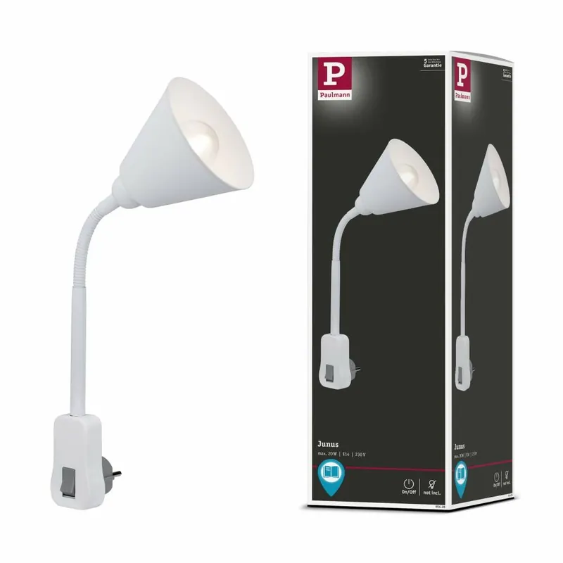 Top-Angebot Paulmann Steckerleuchte Junus mit Flexarm E14 Weiß
