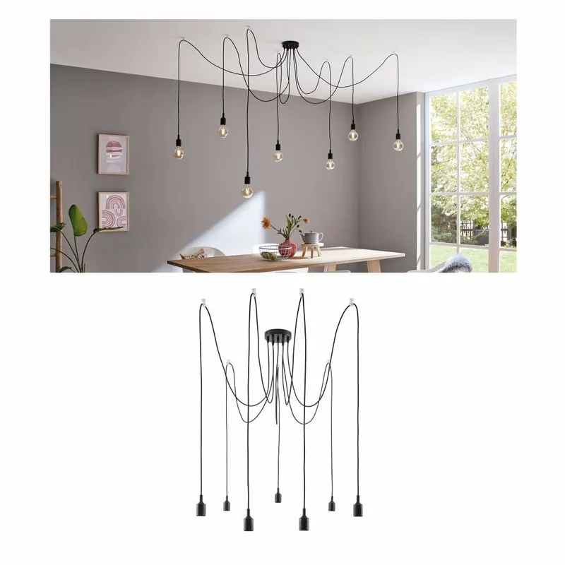 Neue Kollektion Paulmann Neordic Pendelleuchte Ketil E27 max. 7x60W Schwarz dimmbar Silikon/Metall 7-flammig