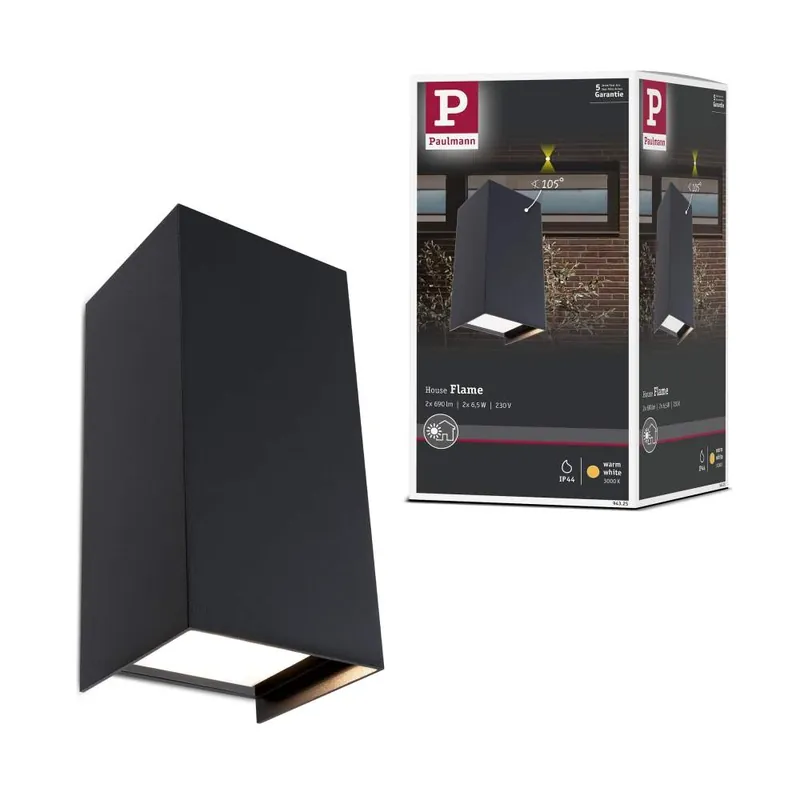 Heißes Angebot Paulmann House Außenwandleuchte Flame 2x5,8W IP44 3.000K Anthrazit 230V