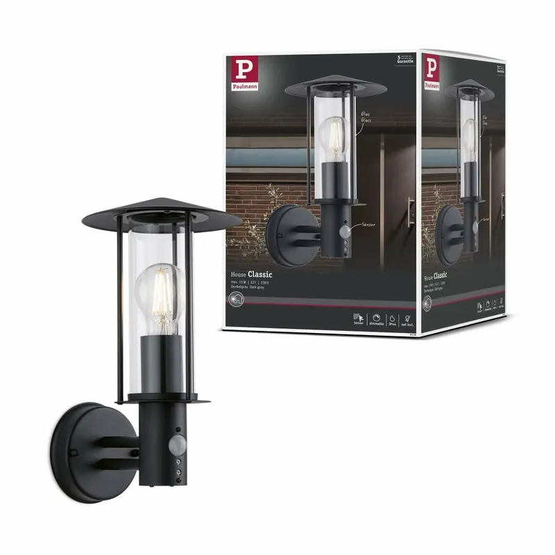 Sonderaktion Paulmann Outdoor Wandleuchte Classic Dunkelgrau mit Bewegungsmelder IP44 E27 max. 15W