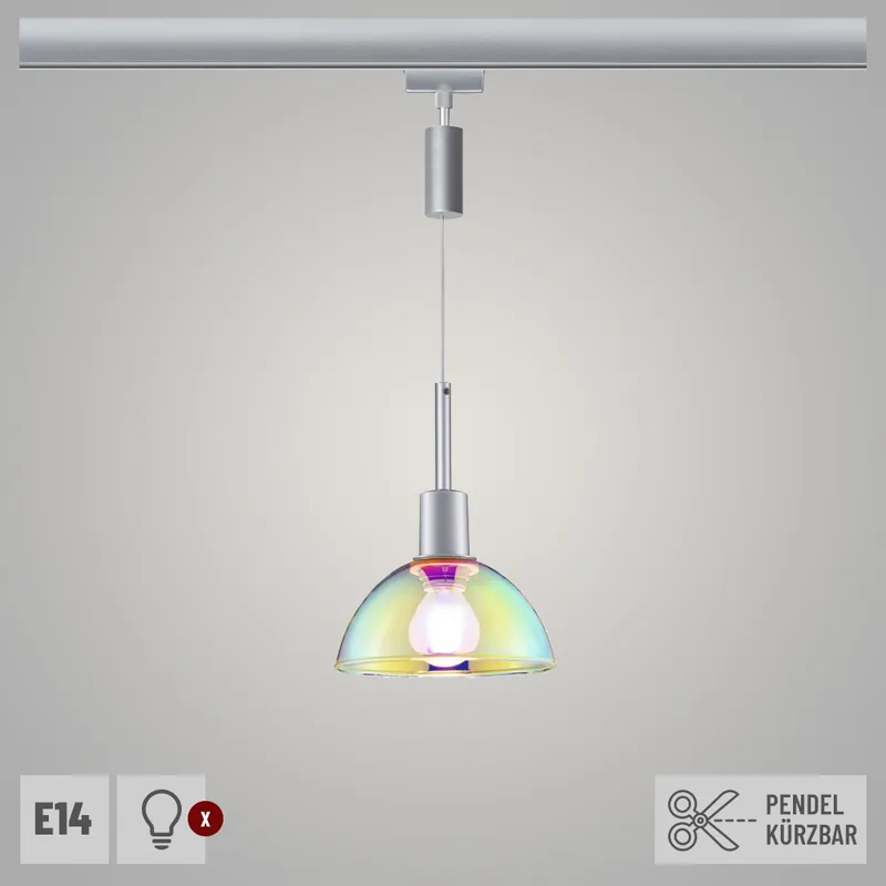 Preisknaller Paulmann URail Pendel Sarrasani Chrom matt mit Dichroic Glasschirm E14 230V Pendelhöhe einstellbar
