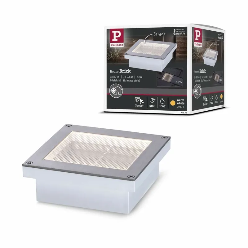 Sale Paulmann LED Bodeneinbauleuchte Brick 10x10cm mit Bewegungsmelder & Dämmerungssensor aluminium grau rostfrei IP67 3000K 230V