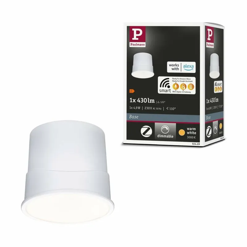 Paulmann LED Modul Einbauleuchte Smart Home Zigbee Base Coin rund 50mm Coin 4,9W 430lm 230V dimmbar 3000K Satin Echt