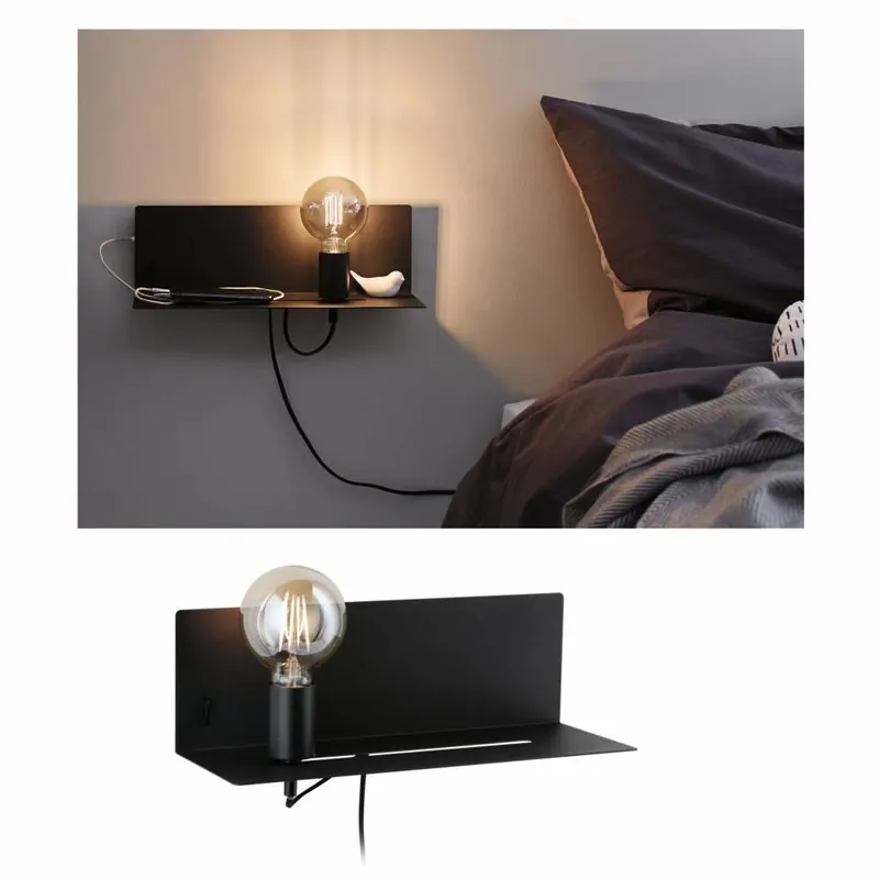 Finale Aktion Paulmann LED Wand-Leseleuchte Devara Schwarz matt mit Ablage USB-C-Ladefunktion E27 230V