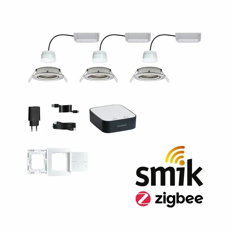 Expressversand Paulmann Zigbee Einbaustrahler Starterset smik Gateway mit Wandtaster + 3er Set Einbauleuchte Nova Plus Coin RGBW