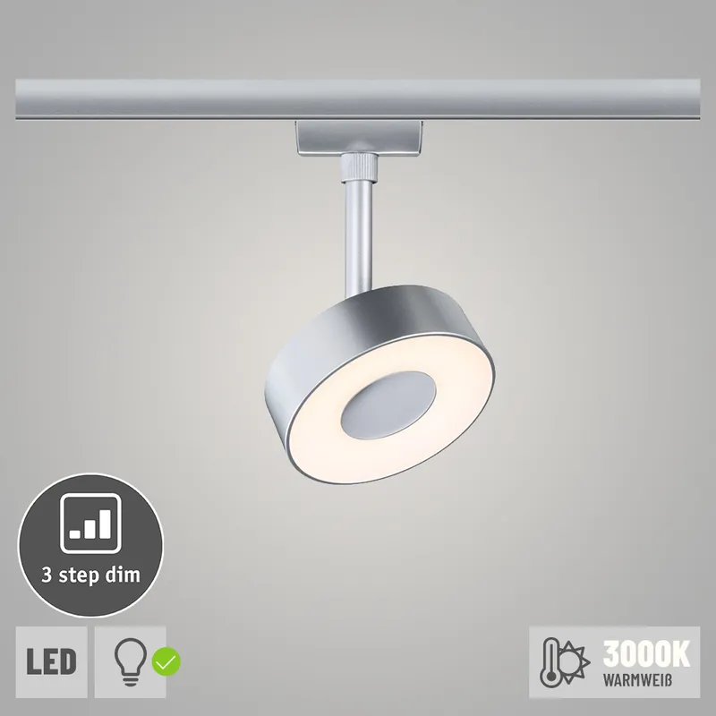 Paulmann URail LED Schienenspot Circle mit 3-Step-Dim 5W 160lm 3000K dimmbar 230V chrom matt (LED fest verbaut) Markenware
