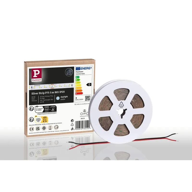 Billig Paulmann Pro LED Strip Silver P75 865 5m 23W 750lm/m 96LEDs/m 6500K