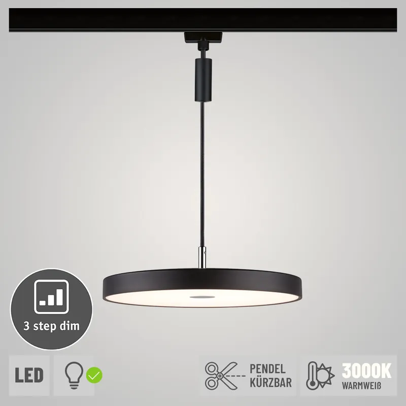 Paulmann URail LED Pendelleuchte Hildor Schwarz matt 3-step-Dim 15W 3000K 850lm dimmbar Sichere Zahlung
