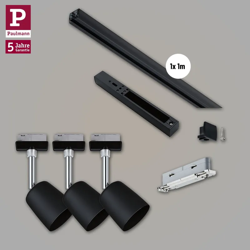 Top-Preis Paulmann URail Schienensystem Basis-Set Cover Schwarz matt + 3 Spots