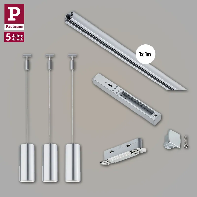 Paulmann URail Schienensystem Set Barrel Chrom matt + 3x Pendelleuchte + 1m Stromschiene Top-Angebot