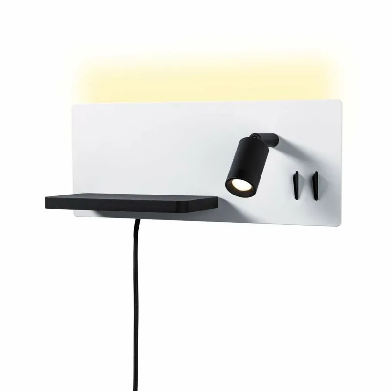 Nur Heute Paulmann LED Wandleuchte Bett-Leseleuchte Serra Weiß/Schwarz matt dimmbar mit USB-C Anschluss und flexiblem Leuchtenkopf 2700K Ablage Euroflachstecker
