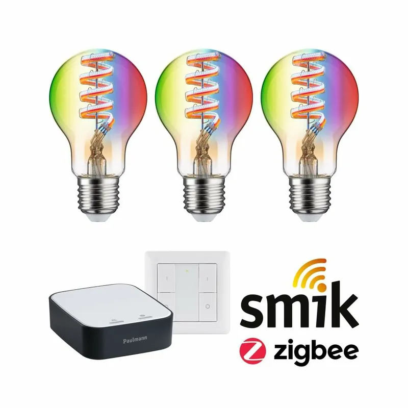 Top-Angebot Paulmann Preisattraktives Starterset Smart Home Zigbee 3.0 LED Birne Gateway + Filament 230V LED Birne E27 RGBW + Schalter