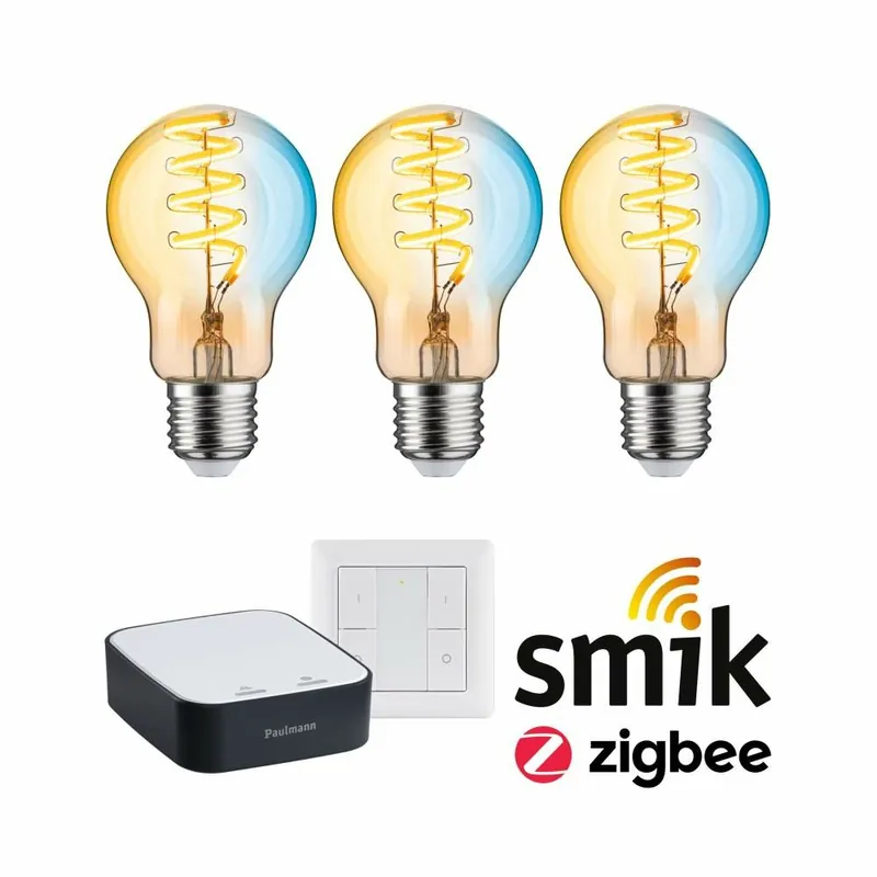 Nur Heute Paulmann Preisattraktives Starterset Zigbee 3.0 LED Birne Filament E27 Tunable White + Gateway smik + Schalter