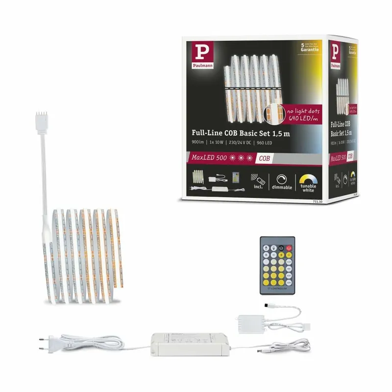 Paulmann MaxLED 500 LED Strip Full-Line COB Basisset 1,5m 10W 600lm/m 640LEDs/m Tunable White 25VA Bestpreis