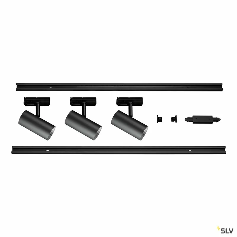 SLV 1-Phasen Schienensystem Set schwarz mit 3x NOBLO® SPOT + 2x 1m Stromschiene Neuheit