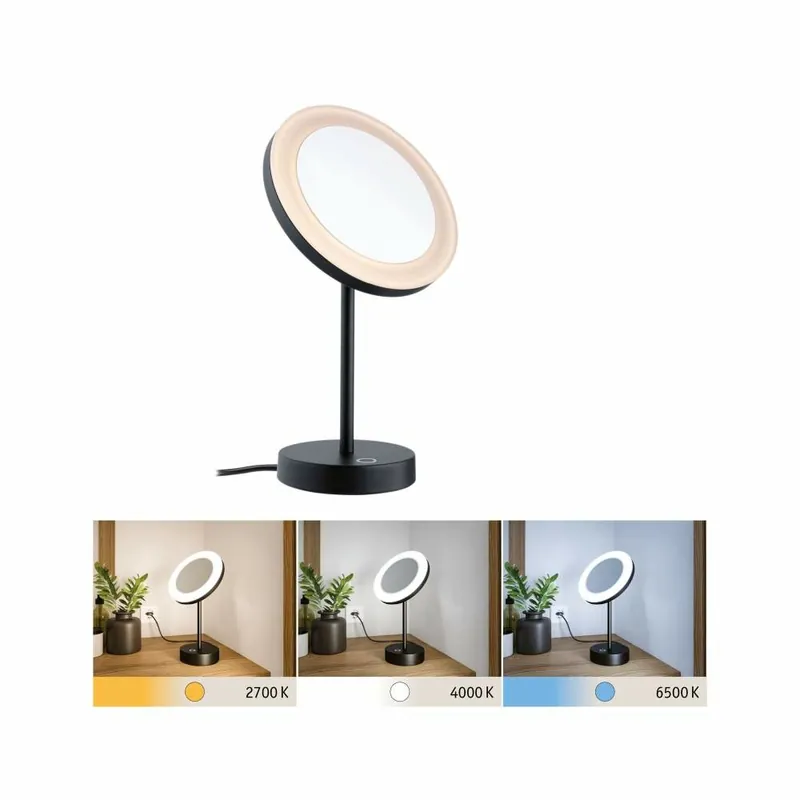 Paulmann LED Kosmetik- & Rasierspiegel Masua mit White-Switch Funktion freistehend Euroflachstecker IP44 55lm 230V 4W Schwarz matt Top-Angebot